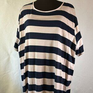 Croft & Barrow Womens “The Classic Tee” Short Sleeve Navy Pale Pink Striped 3X